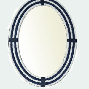 Rope Wall Mirror -Large Oval Size -Beautiful Design Handcrafted for Living Room |Teal Blue & Cream White | 81x60 cm Oval Shape