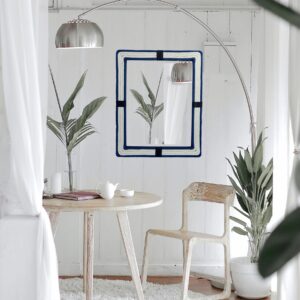 Large Size Rope Wall Mirror Beautiful Stripes Design Handcrafted for Living Room |Teal & Cream White | 76x60 cm Rectangular Shape