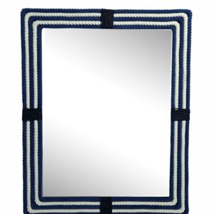 Large Size Rope Wall Mirror Beautiful Stripes Design Handcrafted for Living Room |Teal & Cream White Combination | 76x60 cm Rectangular Shape